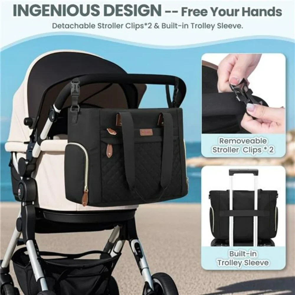 Large diaper bag tote travel baby bag with laptop sleeve for mom and dad